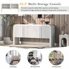 MERAX 62.2-Inch Wave-Pattern Console Table With 4 Doors And Adjustable Shelf,Curved Design Sofa Table Behind Couch,Rustic Narrow Entryway Table For Living Room, Foyer And Hallway, White - trắng - Xem 3