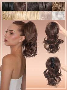 Synthetic Claw Clip Ponytail Hair Extensions Short Curly Natural Tail False Hair For Women Horse Tail Hairpiece - Multicolor - View 13