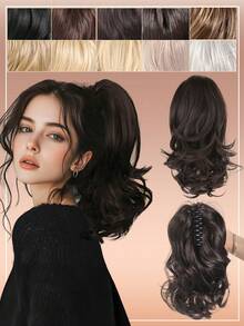 Synthetic Claw Clip Ponytail Hair Extensions Short Curly Natural Tail False Hair For Women Horse Tail Hairpiece - Multicolor - View 19