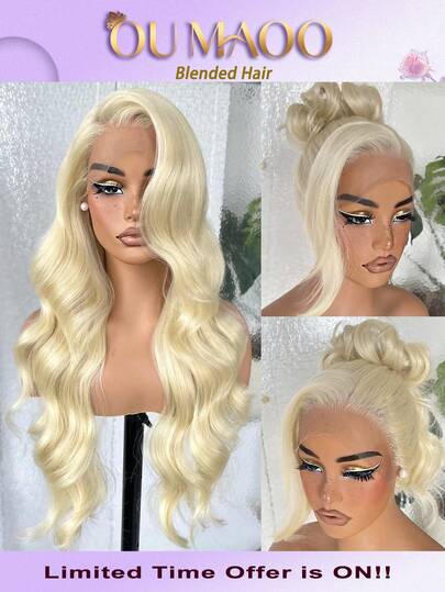 200%密度水波纹高清蕾丝前额假发 13x6 13x4 蕾丝前额假发 真人混纺发 - 预先拔毛 无胶 自然外观