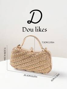 Women's Handbag With Sparkling Crystal Embellishments And Gemstone Hardware, Suitable For Weddings, Parties, Galas, Valentine's Day Gifts, And Birthday Presents. - 杏色 - 查看 7