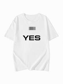 Áo thun ngắn tay nữ in chữ "YES" mã vạch Y2K ngọt ngào và cá tính, màu trắng rộng rãi, thiết kế tối giản độc đáo, dáng ôm vừa vặn, phong cách đường phố thường ngày cho mùa hè, phong cách sinh viên. - trắng - Xem 3