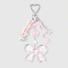 1件创意甜美女孩休闲可爱白色仿珍珠仿水晶圆珠粉色树脂亚克力半透明樱花链蝴蝶结闪光镂空星星像素爱心毛绒3D卡通泰迪熊钥匙扣包挂件，适合女性、女孩、姐妹、闺蜜、日常佩戴、节日礼物 - 彩色 - 查看 14