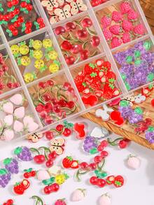 60pcs/Box Fruit Series Nail Art Decorations - Cherry, Pineapple, Strawberry, Banana, Grape, Apple - Flat Resin Charms, Suitable For Nail Art, DIY Jewelry, Scrapbooking, Wedding Decor | Perfect For Handmade Crafts And Nail Art Accessories - Multicolor - View 2