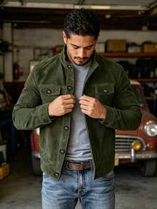 New Men's Casual Jacket In European And American Style, Spring/Autumn Collection. New Faux Suede Jacket. - Army Green - View 3