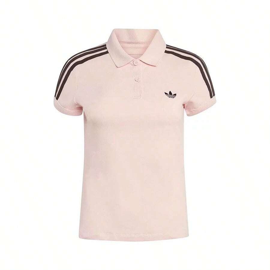 Adidas Originals Firebird Trefoil Sport Knit Slim-Fit Turtleneck Polo Shirt | Women's Short-Sleeve Casual Top - 粉色 - 查看 1