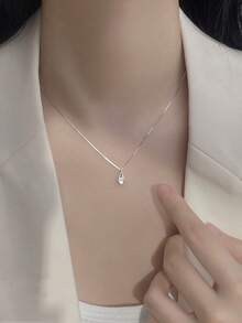 1pc 2026 New Arrival Zirconia Water Drop Necklace, Minimalist Geometric Necklace, Lightweight Luxury Necklace For Women - Silver - View 3