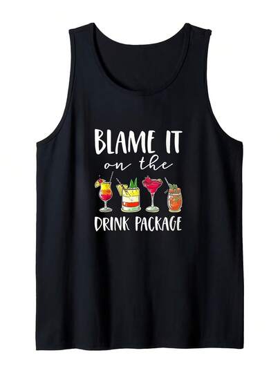 Funny "Blame It On The Drink Package" Retro Cocktail Party Tank Top For  & Men - Humorous Sleeveless Shirt Suitable For Gyms, Vacations, Outdoor Activities - Machine Washable Comfortable Round Neck Design Men's Comfortable Casual Tank Top, Perfect For Everyday Wear And Holiday Gifting, Ideal For Fitness, Outdoor Activities, And Family Gatherings