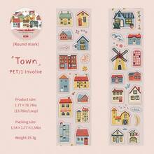 1 Roll PET Material Tape, "Journey Of The Wind" Series Cute Hand-Drawn Life Element Landscape Sticker Tape, Faux Embroidery Design, Waterproof PET Material, Suitable For Scrapbooking, Notebooks, Albums, Gifts DIY Decoration, Essential Back-To-School Stationery - 1roll - View 13