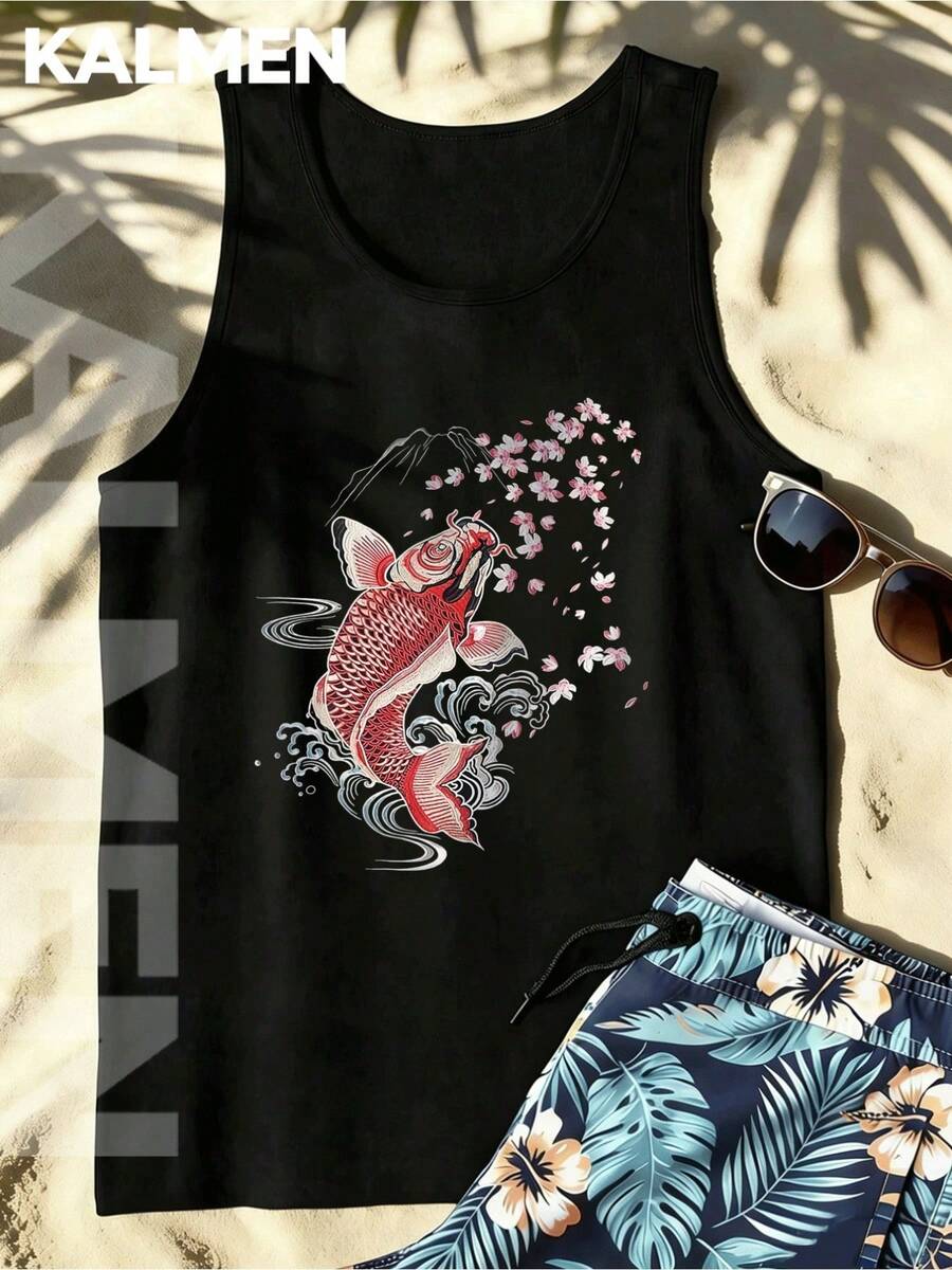 Men's Tank Top | Men's 100% Cotton Graphic Tank Top | Summer Crew Neck Sleeveless Tank Top, Fashion Casual Street Style - màu đen - Xem 1