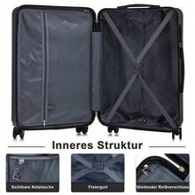 YONSLY Suitcase 16/20/24/28 Inches With 4 Wheels 360° Combination Lock Mesh Pocket Soft Rubber Handle Lightweight Large Travel Suitcase For Vacation - 黑色 - 查看 4