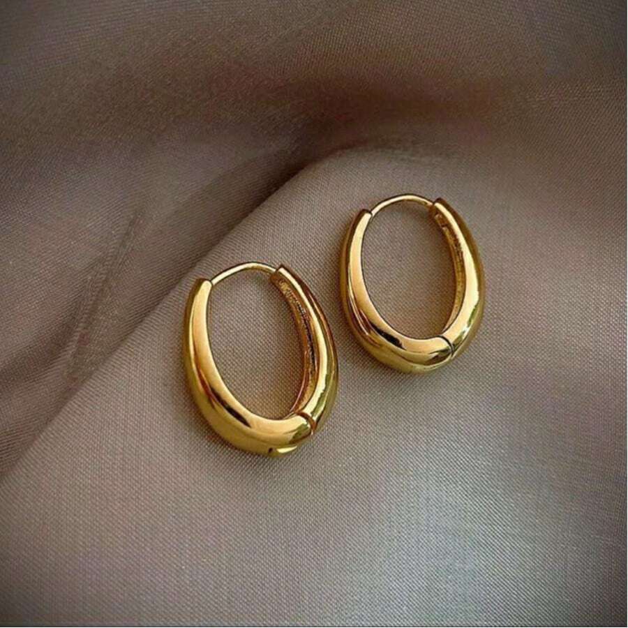 1对简约椭圆形金属耳环,适合女性日常佩戴 - 橢圓耳圈 - 查看 1