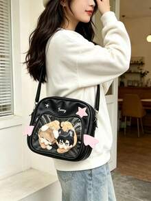 1pc Cute Japanese Style Shoulder Bag, Transparent Window With Adorable Cat Design, Detailed Star & Wing Decor, Small Capacity Crossbody Bag, DIY Ita Bag Suitable For Commuting, Shopping, Party, Displaying Anime Accessories - Multicolor - View 4