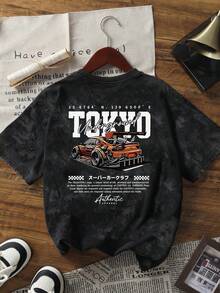 Áo thun Tokyo Underground JDM Car Graphic, áo thun in hình xe đua đường phố cổ điển, tay ngắn, chất liệu denim mài, phong cách đường phố dành cho người đam mê xe hơi, màu đen, thích hợp cho mùa hè. - màu đen - Xem 3