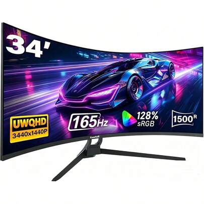  Gawfolk 34" Ultrawide Curved Gaming Monitor, WQHD 1440P, 165Hz, 1ms MPRT, HDR 400, 1500R Curvature, 128% SRGB, Adaptive Sync, PIP PBP Function, 2X HDTV, 2X DisplayPort 1.4, Tilt & Height Adjustable, Bezel-Less Wide Angle PC Gaming Screen, Ideal For Desktop Computer Gaming Use