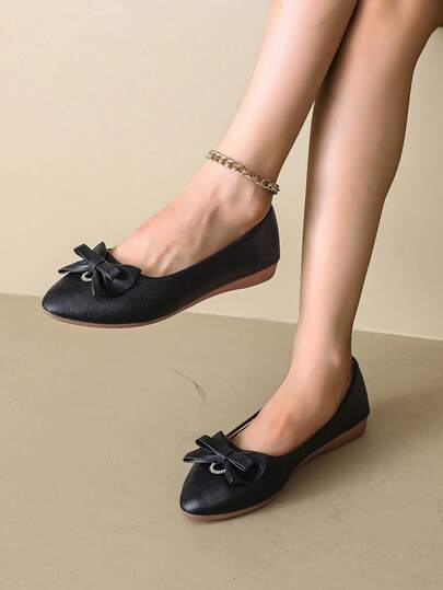New Arrival Flat Slip-On Shoes For Women, Bow Decor Soft Bottom Comfortable Round Toe Non-Slip Versatile Plus Size Shoes