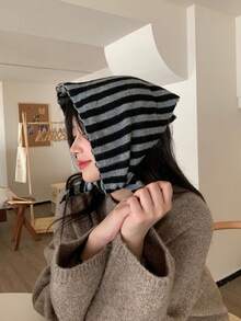 女士条纹三角围巾/披肩，百搭针织围巾，适合春夏穿着，可搭配连衣裙和衬衫，保暖头巾，情人节礼物 - 彩色 - 查看 4