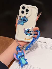 Disney Has Authorized, Phone Case - Chain Set, The Stitch Lilo & Stitch Phone Case Plus A Silicone 3D Or Fluffy Style Stitch Bracelet With Metallic Ring Removable Bracelet, Stitch And Angel Pattern, Compatible With Iphone 17/16/15/14/13/12/11/XS/XR/X Plus Pro Max, Wavy Design Phone Case For Girl, A Stylish Cartoon Summer Phone Case, The Perfect Gift Choice, Phone Protection, Durable Phone Cover, Great Gift For Friends And Family - 白色款式A - 查看 6