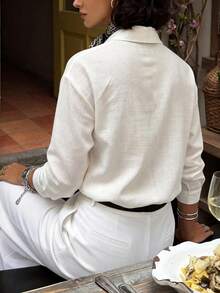 Áo sơ mi dài tay màu trắng NOVELLE 100% cotton dành cho nữ, thoải mái, thoáng khí, dáng rộng, thanh lịch, phù hợp cho đi làm hàng ngày, công sở và du lịch. - trắng - Xem 3