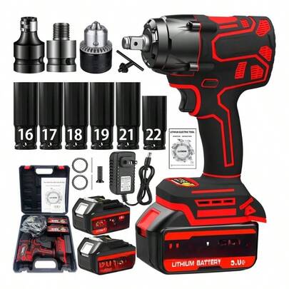 Llave de Impacto Hecelo 1/2 Versión Mejorada, Alto Torque con 2 Baterías + Kit Completo