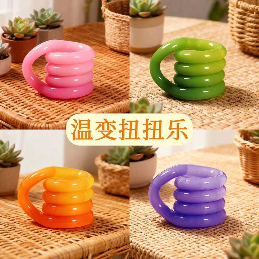 Crystal Twisting Fidget Toy, Focus Training Stress Relief With Color Change, Multicolor Sensory Tangle Decompression Toy - 溫變款扭扭樂-橘色 - 查看 1