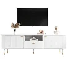 TV Unit With Open Compartments And Drawers, Textured Lacquered Surface, Soft-Close Hinges. - White - View 9