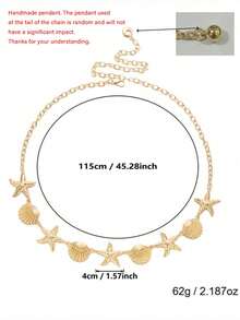 1pc Summer Vacation Style Ocean Creature Starfish Seashell Patchwork Women's Fashionable Gold Metal Waist Chain, Sweet Minimalist Elegant Girl Unique Design Body Chain, Versatile Accessory Suitable For Beach, Travel, Party, Any Holiday Gift - Gold - View 4