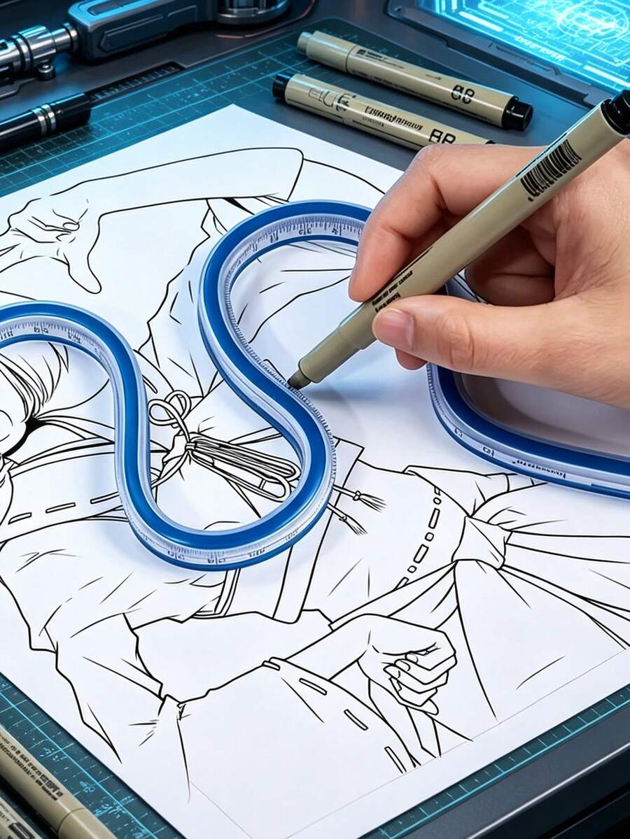 1pc Flexible Curved Ruler With Dual Scales (Cm/Inch), Multi-Functional Plastic Ruler, Suitable For Drawing, Design, Archiving, Handicrafts, Perfect For Artists, Students, Office And School Use, Portable Curve Measuring Tool - Multicolor - View 1
