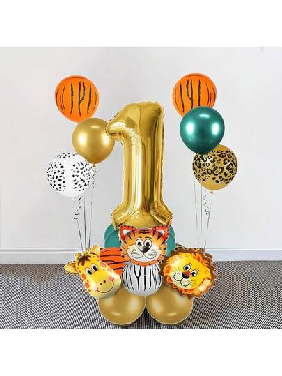 18个动物头铝箔气球套装，适用于生日派对装饰、主题派对装饰、森林主题布置、一周岁生日、动物主题装饰