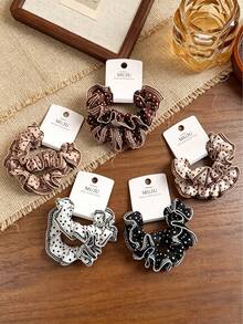 4pcs (2pcs/Card, Random Color) Korean Lace Scrunchies, Sweet & Cute Elastic Hair Ties Suitable For Ponytail, Fashionable Hair Accessories - Multicolor - View 4