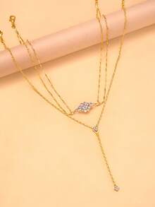 1pc Geometric Necklace With Rhinestones, Unique Design Choker Necklace, Fashionable Versatile Accessory - Gold - View 4