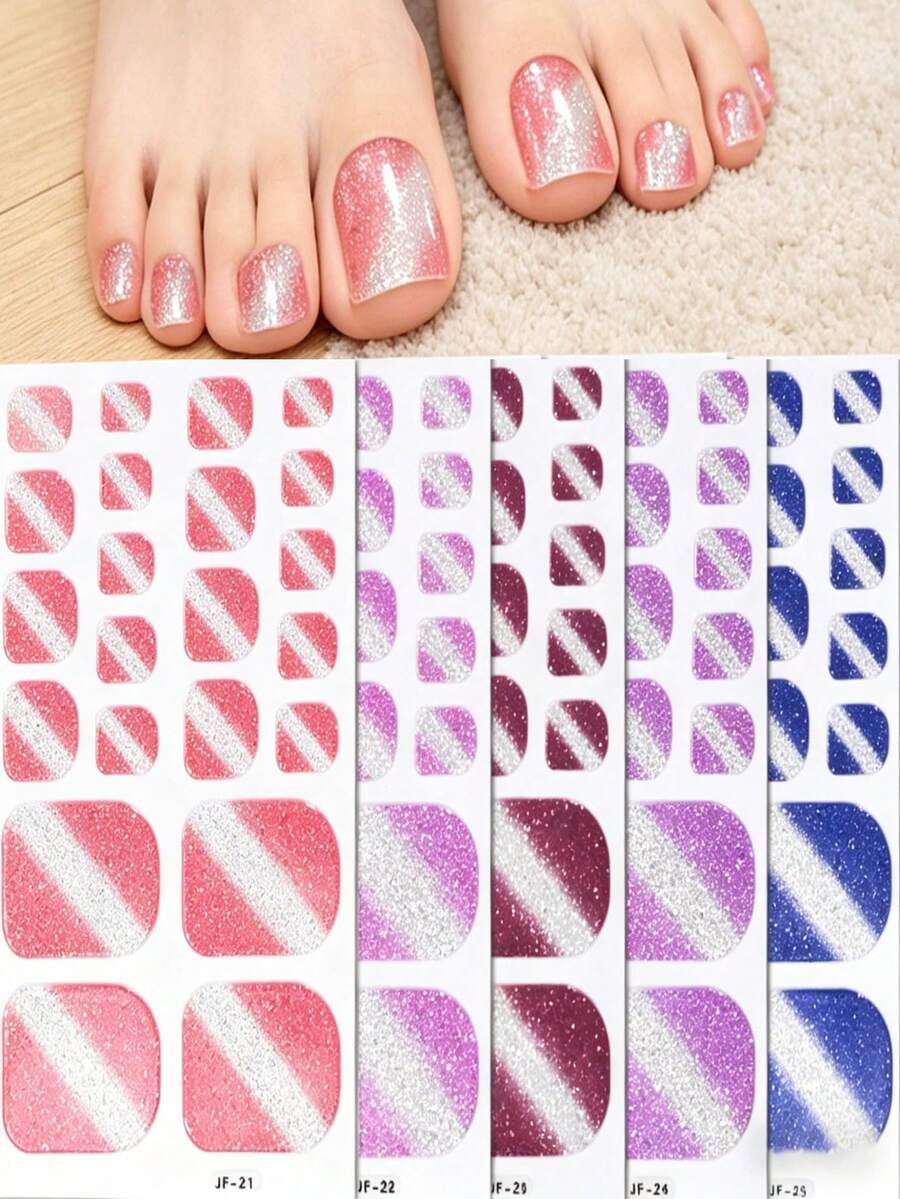 110Pcs Toenail Stickers 5 Sheets Nail Art Wraps For Women Toe Nail Stickers With A Minimalist Style And Solid Color Glitter Nail Art Style, Can Quickly And Easily Complete Nail Art Self Adhesive Nail Stickers Are Suitable For Women And Girls