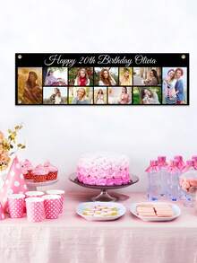 Customized Photo Birthday Banner Backdrop, Suitable For Adult, Event, Party, Wedding Decoration Poster, Personalized Photo Collage Banner For Birthday, Anniversary, Graduation, Wedding And Any Occasion - Multicolor - View 3