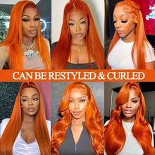 Brazilian Long Straight Human Blended Hair Wigs 200% Density 13x4 13x4 Lace Front Wig For Women 13x4 Lace Frontal Closure Wig Pre Plucked Tiny Knots Natural Hairline With Baby Hair 8-34 Inches Ginger Orange Color - S350 - View 10