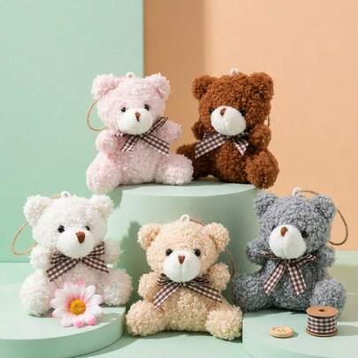 5pcs Cartoon Bow Tie Teddy Bear Plush Toys, DIY Keychain, Bag Pendant, Suitable For Valentine's Day, Graduation Party, Birthday Gift Box, Wedding Party Decor, Birthday Party DIY Decor, Bag Keychain Pendant, Christmas, Children's Party Gifts, Children's Gifts, Teddy Bear