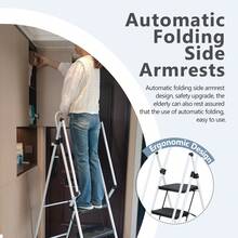 White Four-Step Step Stool, Lightweight Four-Step Folding Stool, Wide Non-Slip Pedal And Handle, Sturdy Steel Ladder, Multifunctional Ladder, Usable At Home, In The Kitchen, In The Office Or In An Elevator. - A - View 5