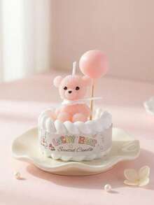 1pc Cute Balloon Bear Candle Decor, Macaron Birthday Cake Candle Suitable For Party Decoration, Bedroom Desk Decor, Ideal Sweet Gift For Girls And Women - Multicolor - View 3