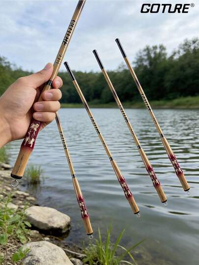 GOTURE [Ultraligero y portátil] Caña de pescar de fibra de carbono para pesca de riachuelos de 1,8-5,4 m, varilla telescópica ajustable rígida