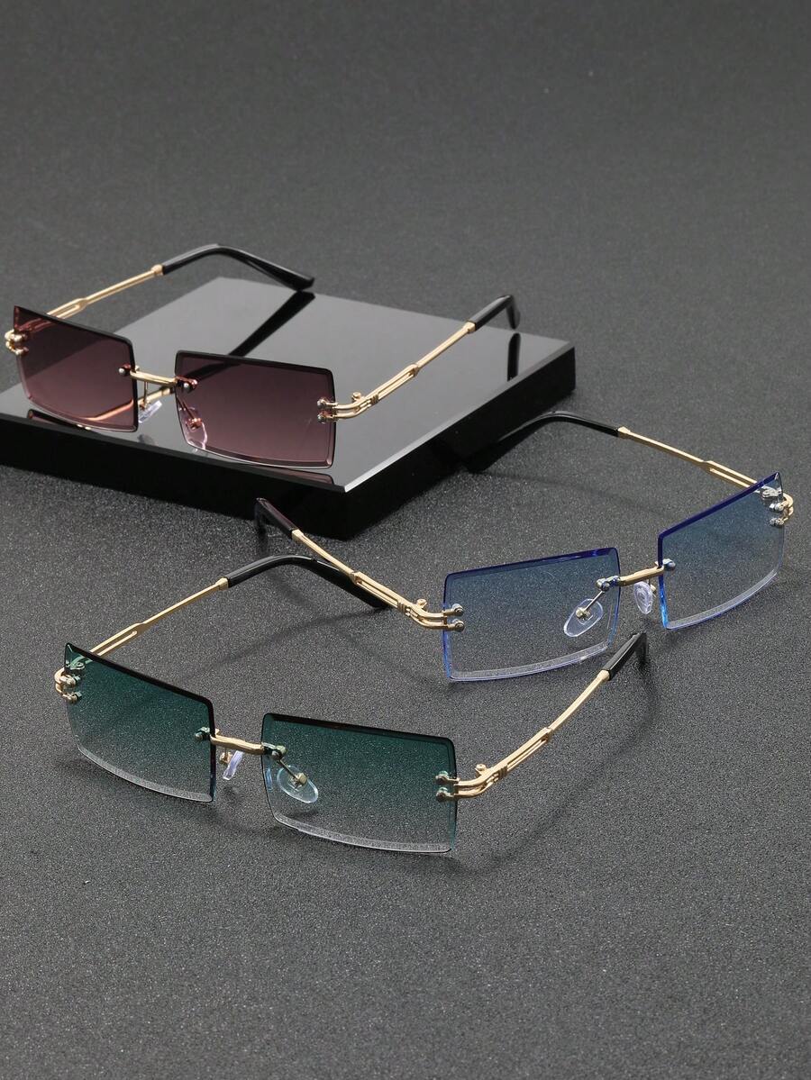 2/3 Pairs Unisex Rectangular Frameless Fashion Metal Glasses, High-End Eyewear Suitable For International Fashion Week, Daily Life, Social Events, Business Occasions, Commuting And Travel - Multicolor - View 1