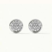 奢华优雅的925纯银镶钻圆形耳钉，适合日常佩戴 - Zircon Stud Earrings - 查看 8