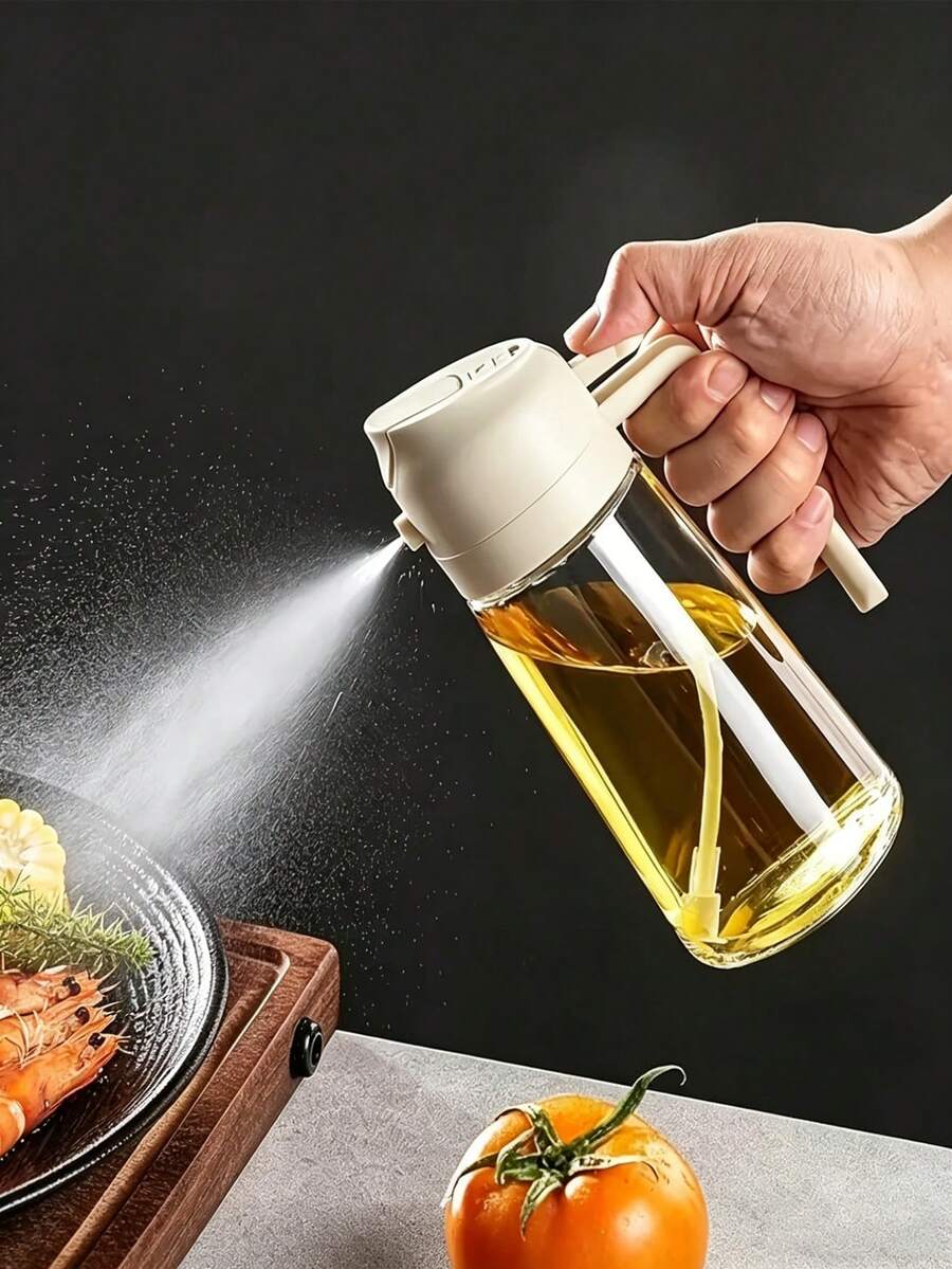 1pc Large Capacity Glass Olive Oil Spray Bottle With Green Cap, Automatic Spraying Function, Suitable For Kitchen And Dining Table, Tableware Accessory | Modern Kitchen Utensil | Durable Glass Olive Oil Dispenser