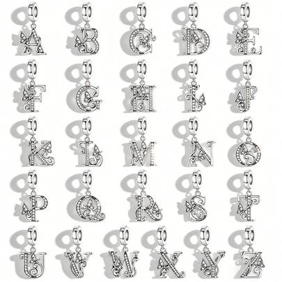 Easvnya S925 Silver Plated Butterfly Letter A-Z Pendant - Perfect For DIY Bracelet Or Necklace, Full Alphabet Set For Handmade Jewelry