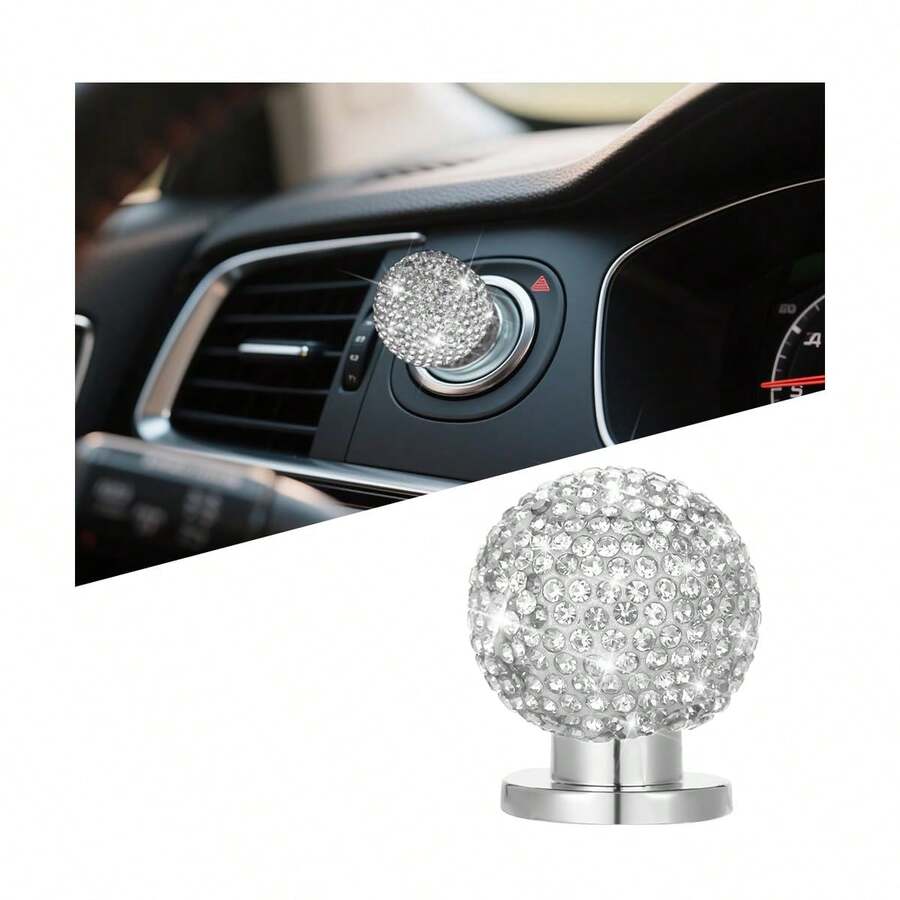 Bling Car Push Start Button Cover Crystal Rhinestone Diamond Engine Ignition Switch Knob Sticker Sparkling Auto Start Stop Decorative Joystick Universal For SUV Truck Sedan Vehicle Interior Modification White Colorful Fits Most Cars - A - View 1