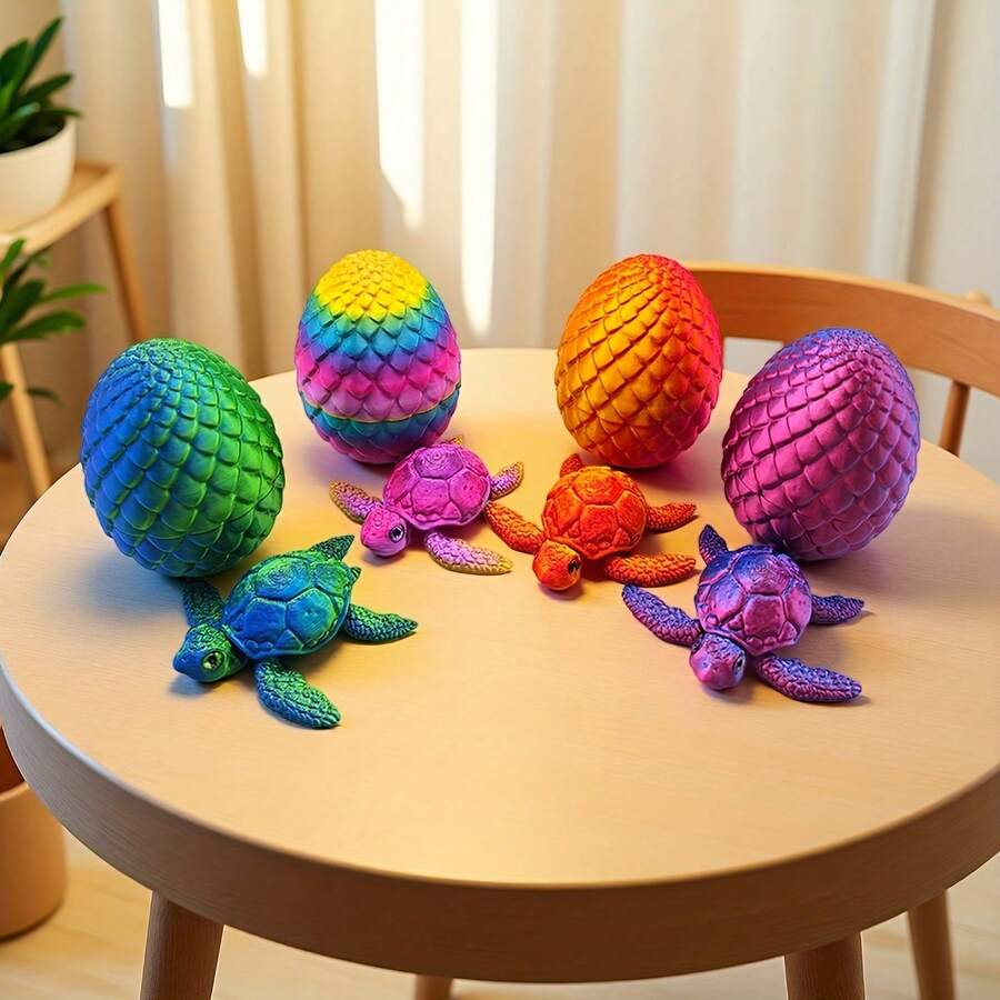 3D Articulated Sea Turtle & Dragon Egg Set, Gradient Color Sea Turtle Sculpture, Stress Relief Toy, Creative Aquarium & Office Desk Decor, Unique Collectible Gift For Ocean Lovers - Multicolor - View 1
