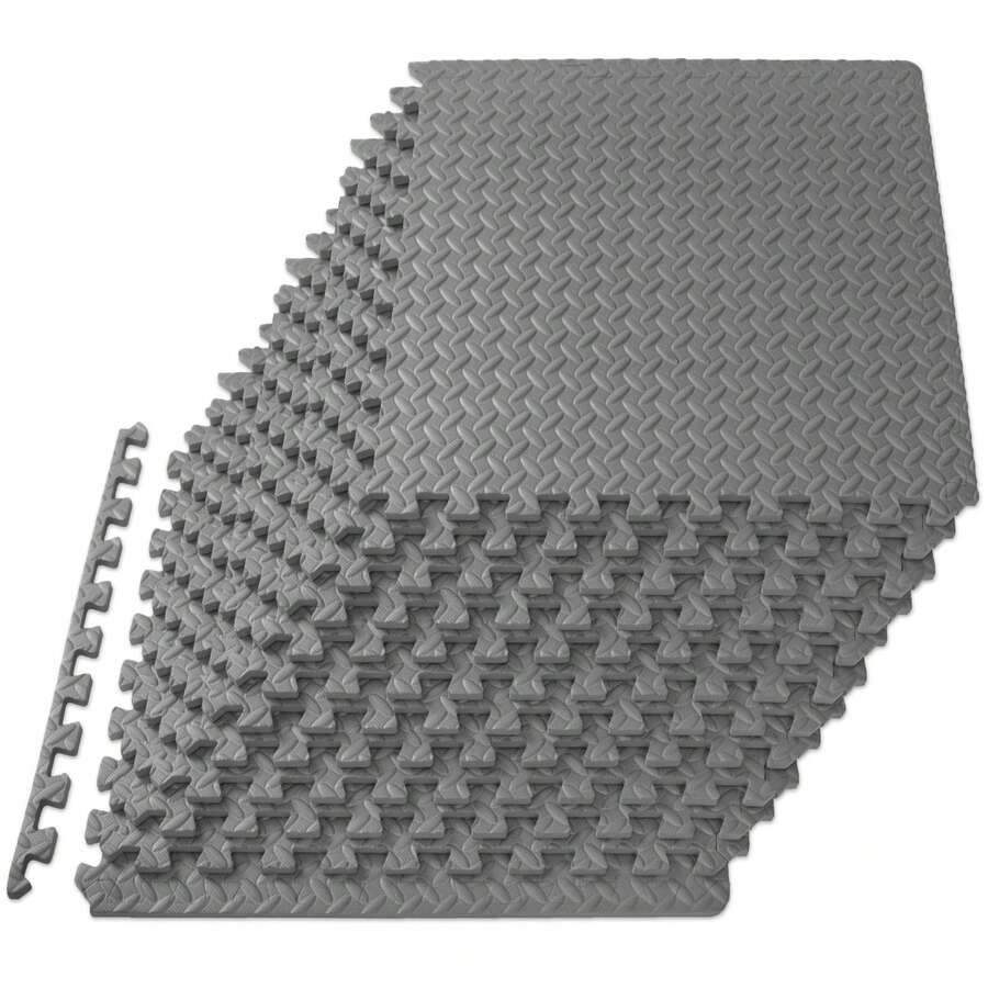 Lislark Interlocking Soft Foam Exercise Floor Mats – Leaf Pattern, 60x60cm EVA Padding, Perfect For Home Gyms & Kids Play Areas, Set Of 4/8/12/16/20/24,Grey - Grey - View 1