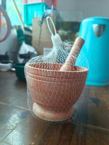 土豆捣碎器、蒜蓉压碎器、竹制研钵和研杵、传统手动蒜蓉研磨器 - 竹色 - 查看 12