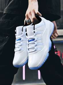 Men's Retro Leather Mesh Basketball Shoes, All-Day Comfort, Non-Slip Outsole, Retro Low Top, Street Style, Breathable Upper, Daily Wear, Color Block - 白色 - 查看 3