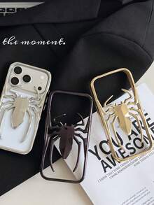 1pc Stylish Hollow Spider Shaped Phone Case, Electroplated Gold Color Finish, Animal Spider Pattern TPU Soft Shell Phone Case Compatible With IPhone 12 Pro Max/13/13 Pro/13 Pro Max/14/14 Pro/14 Pro Max/14 Plus/15/15 Pro/15 Pro Max/15 Plus/16/16 Pro/16 Pro Max/16 Plus/17/17 Pro/17 Pro Max - Gold - View 6