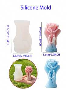 3D玫瑰新婚夫妇模具，婚礼回礼DIY模具，周年纪念香氛蜡烛石膏装饰，浪漫婚礼装饰手工工具 - 1pc相擁情侶矽膠模具 - 查看 11
