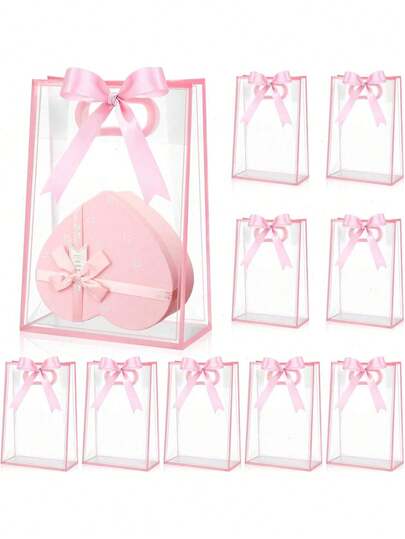 4pcs/2pcs Reusable Transparent Plastic Gift Bags With Die-Cut Handles, Comes With Ribbons, Suitable For Weddings, Bridal, Birthday Parties, Business Events, Can Be Used As Mother's Day Gift Packaging Transparent Gift Bags Reusable Baby Shower Prize Bag With Handles